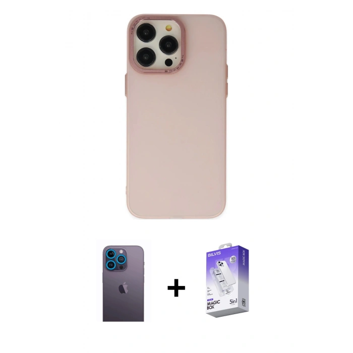 MARSİLYAN™- iPhone 13 Pro Max Kılıf Ahenk Çizgi Prime - Siyah Bilvis 5in1 3D Magic Cam Ekran Koruyucu + Neon Fosforlu Kamera Lens - MI