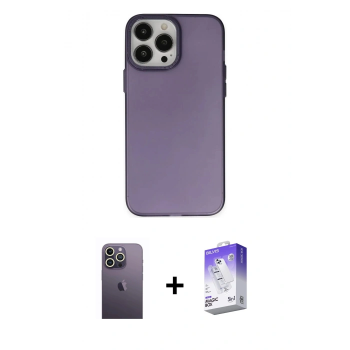 MARSİLYAN™- iPhone 13 Pro Max Kılıf Ahenk Çizgi Prime - Siyah Bilvis 5in1 3D Magic Cam Ekran Koruyucu + Neon Fosforlu Kamera Lens - BZ
