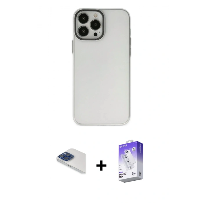 MARSİLYAN™- iPhone 13 Pro Max Kılıf Ahenk Çizgi Prime - Siyah Bilvis 5in1 3D Magic Cam Ekran Koruyucu + Pers Alüminyum Kamera Lens - LT