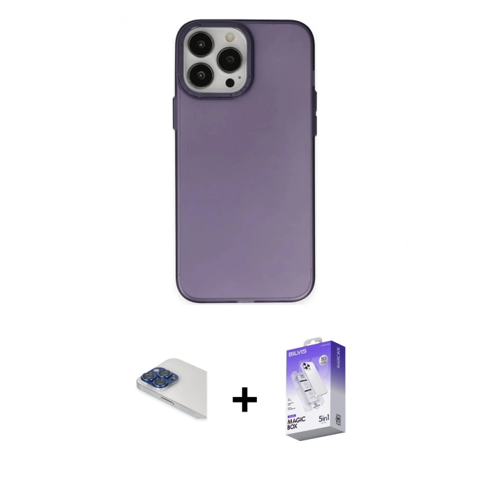 MARSİLYAN™- iPhone 13 Pro Max Kılıf Ahenk Çizgi Prime - Siyah Bilvis 5in1 3D Magic Cam Ekran Koruyucu + Pers Alüminyum Kamera Lens - LT