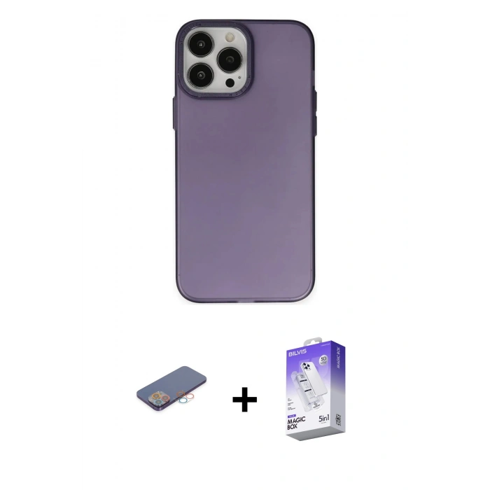 MARSİLYAN™- iPhone 13 Pro Max Kılıf Ahenk Çizgi Prime - Siyah Bilvis 5in1 3D Magic Cam Ekran Koruyucu + Pembe Renkli Kamera Lens Koruma Cam