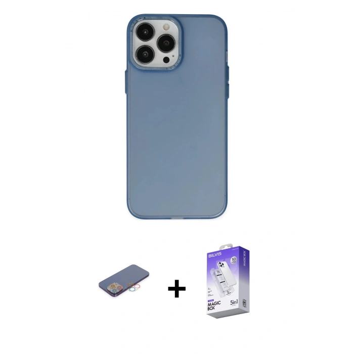 MARSİLYAN™- iPhone 13 Pro Max Kılıf Ahenk Çizgi Prime - Siyah Bilvis 5in1 3D Magic Cam Ekran Koruyucu + Pembe Renkli Kamera Lens Koruma Cam