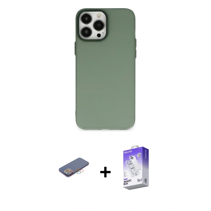 MARSİLYAN™- iPhone 13 Pro Max Kılıf Ahenk Çizgi Prime - Siyah Bilvis 5in1 3D Magic Cam Ekran Koruyucu + Pembe Renkli Kamera Lens Koruma Cam
