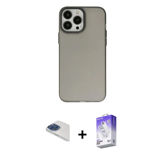 MARSİLYAN™- iPhone 13 Pro Max Kılıf Ahenk Çizgi Prime - Siyah Bilvis 5in1 3D Magic Cam Ekran Koruyucu + Pers Alüminyum Kamera Lens - LT