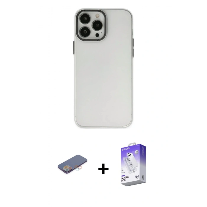MARSİLYAN™- iPhone 13 Pro Max Kılıf Ahenk Çizgi Prime - Siyah Bilvis 5in1 3D Magic Cam Ekran Koruyucu + Pembe Renkli Kamera Lens Koruma Cam