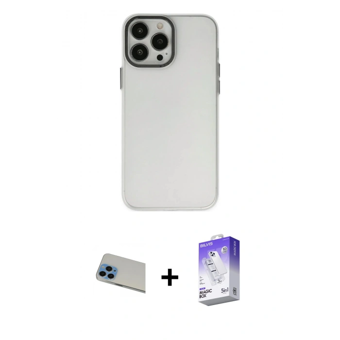MARSİLYAN™- iPhone 13 Pro Max Kılıf Ahenk Çizgi Prime - Siyah Bilvis 5in1 3D Magic Cam Ekran Koruyucu + Rainbow Kamera Lens Koruma Cam - MI