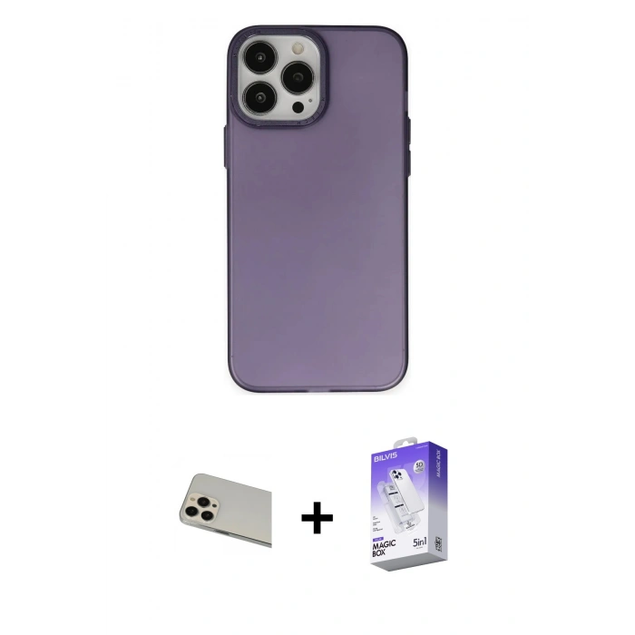 MARSİLYAN™- iPhone 13 Pro Max Kılıf Ahenk Çizgi Prime - Siyah Bilvis 5in1 3D Magic Cam Ekran Koruyucu + Rainbow Kamera Lens Koruma Cam - REGD