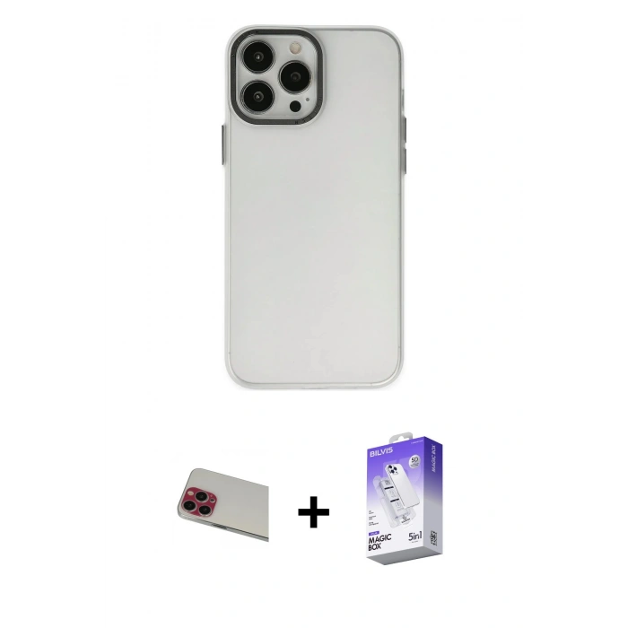 MARSİLYAN™- iPhone 13 Pro Max Kılıf Ahenk Çizgi Prime - Siyah Bilvis 5in1 3D Magic Cam Ekran Koruyucu + Rainbow Kamera Lens Koruma Cam - KI
