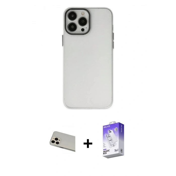 MARSİLYAN™- iPhone 13 Pro Max Kılıf Ahenk Çizgi Prime - Siyah Bilvis 5in1 3D Magic Cam Ekran Koruyucu + Rainbow Kamera Lens Koruma Cam - REGD