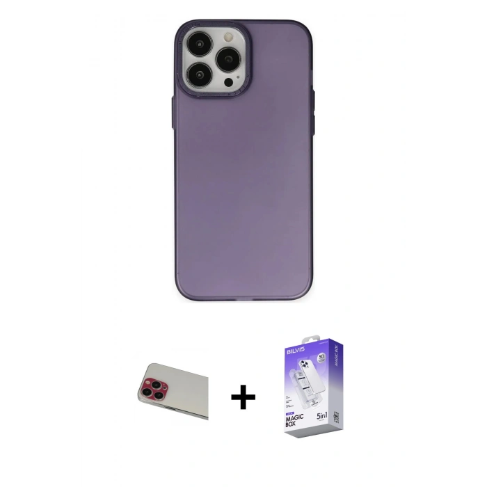 MARSİLYAN™- iPhone 13 Pro Max Kılıf Ahenk Çizgi Prime - Siyah Bilvis 5in1 3D Magic Cam Ekran Koruyucu + Rainbow Kamera Lens Koruma Cam - KI