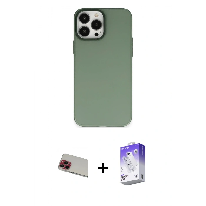 MARSİLYAN™- iPhone 13 Pro Max Kılıf Ahenk Çizgi Prime - Siyah Bilvis 5in1 3D Magic Cam Ekran Koruyucu + Rainbow Kamera Lens Koruma Cam - KI