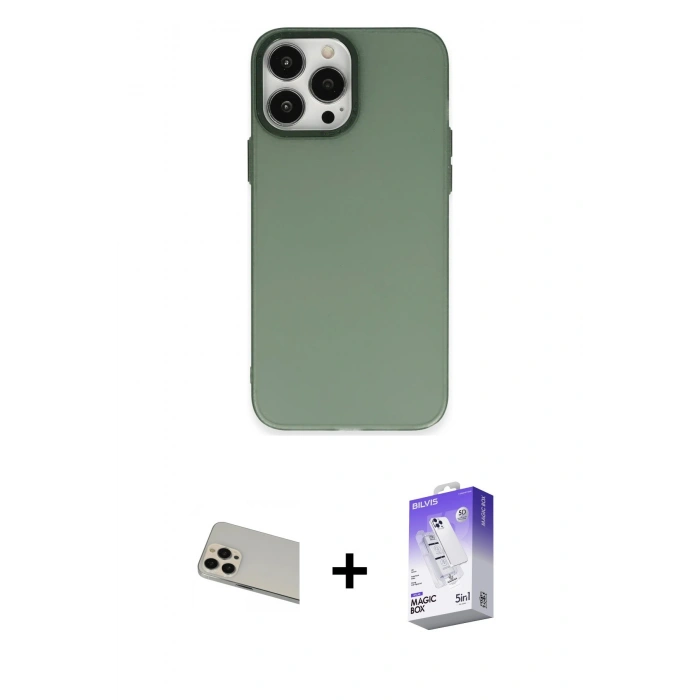 MARSİLYAN™- iPhone 13 Pro Max Kılıf Ahenk Çizgi Prime - Siyah Bilvis 5in1 3D Magic Cam Ekran Koruyucu + Rainbow Kamera Lens Koruma Cam - REGD