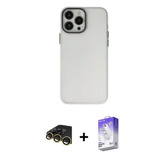 MARSİLYAN™- iPhone 13 Pro Max Kılıf Ahenk Çizgi Prime - Siyah Bilvis 5in1 3D Magic Cam Ekran Koruyucu + Raze Metal Kamera Lens - GD