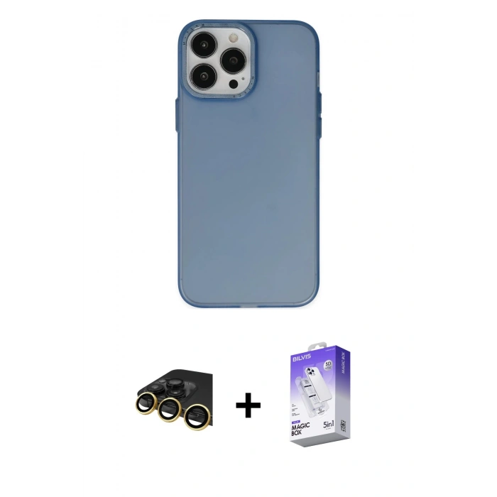 MARSİLYAN™- iPhone 13 Pro Max Kılıf Ahenk Çizgi Prime - Siyah Bilvis 5in1 3D Magic Cam Ekran Koruyucu + Raze Metal Kamera Lens - GD