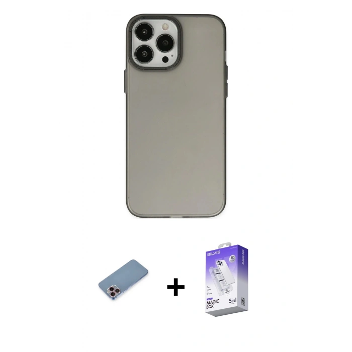 MARSİLYAN™- iPhone 13 Pro Max Kılıf Ahenk Çizgi Prime - Siyah Bilvis 5in1 3D Magic Cam Ekran Koruyucu + Shine Kamera Lens Koruma Cam - PE