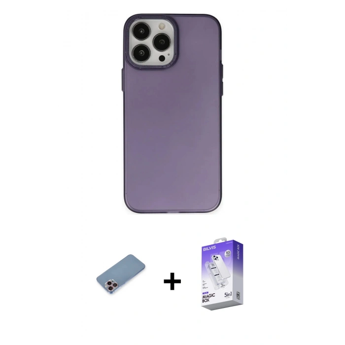 MARSİLYAN™- iPhone 13 Pro Max Kılıf Ahenk Çizgi Prime - Siyah Bilvis 5in1 3D Magic Cam Ekran Koruyucu + Shine Kamera Lens Koruma Cam - PE