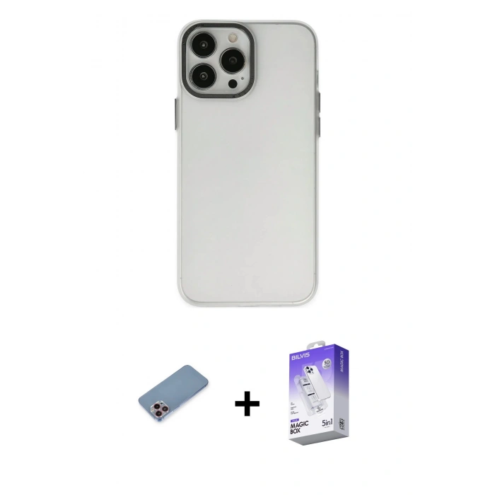 MARSİLYAN™- iPhone 13 Pro Max Kılıf Ahenk Çizgi Prime - Siyah Bilvis 5in1 3D Magic Cam Ekran Koruyucu + Shine Kamera Lens Koruma Cam - PE
