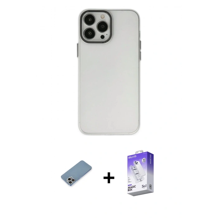 MARSİLYAN™- iPhone 13 Pro Max Kılıf Ahenk Çizgi Prime - Siyah Bilvis 5in1 3D Magic Cam Ekran Koruyucu + Shine Kamera Lens Koruma Cam - GI