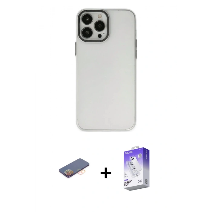 MARSİLYAN™- iPhone 13 Pro Max Kılıf Ahenk Çizgi Prime - Siyah Bilvis 5in1 3D Magic Cam Ekran Koruyucu + Renkli Kamera Lens Koruma Cam - TU