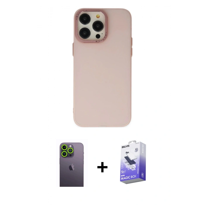 MARSİLYAN™- iPhone 13 Pro Max Kılıf Ahenk Çizgi Prime - Siyah Bilvis 5in1 5D Magic Hayalet Cam Ekran Koruyucu + Neon Fosforlu Kamera Lens - YL