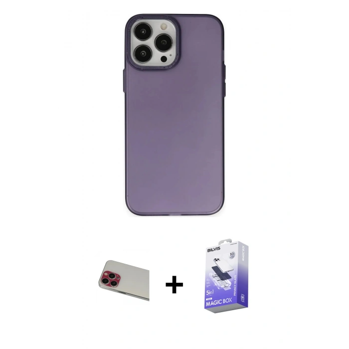 MARSİLYAN™- iPhone 13 Pro Max Kılıf Ahenk Çizgi Prime - Siyah Bilvis 5in1 5D Magic Hayalet Cam Ekran Koruyucu + Rainbow Kamera Lens Koruma Cam - KI