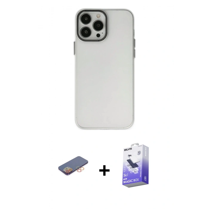 MARSİLYAN™- iPhone 13 Pro Max Kılıf Ahenk Çizgi Prime - Siyah Bilvis 5in1 5D Magic Hayalet Cam Ekran Koruyucu + Renkli Kamera Lens Koruma Cam - TU