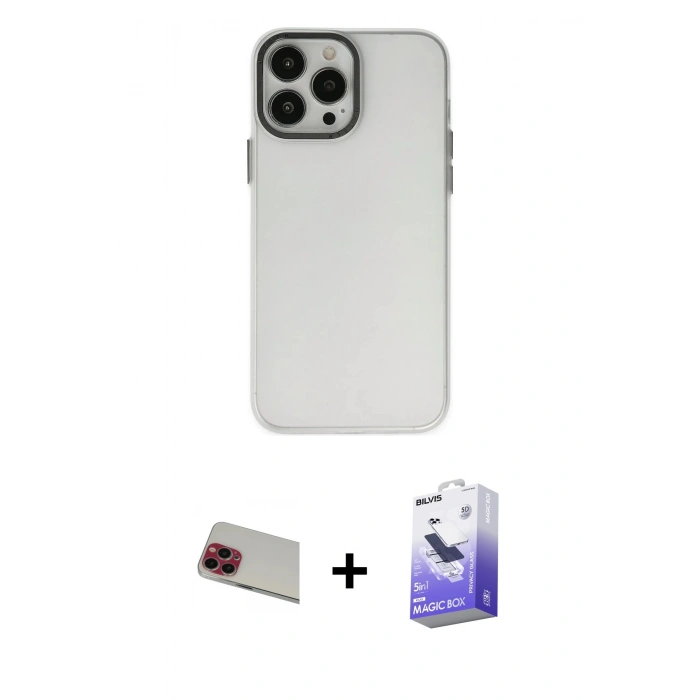 MARSİLYAN™- iPhone 13 Pro Max Kılıf Ahenk Çizgi Prime - Siyah Bilvis 5in1 5D Magic Hayalet Cam Ekran Koruyucu + Rainbow Kamera Lens Koruma Cam - KI