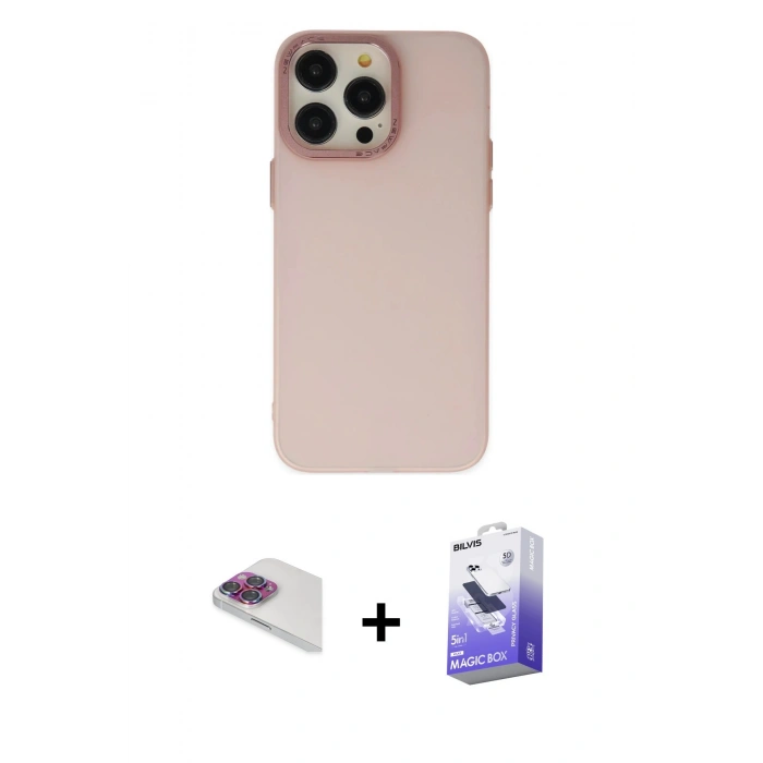 MARSİLYAN™- iPhone 13 Pro Max Kılıf Ahenk Çizgi Prime - Siyah Bilvis 5in1 5D Magic Hayalet Cam Ekran Koruyucu + Pers Alüminyum Kamera Lens - GI