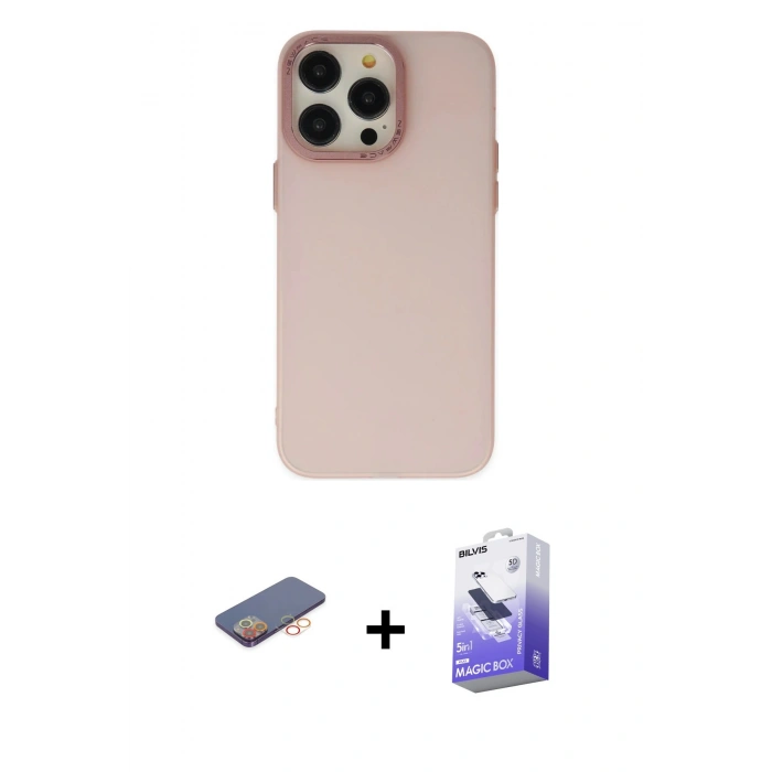 MARSİLYAN™- iPhone 13 Pro Max Kılıf Ahenk Çizgi Prime - Siyah Bilvis 5in1 5D Magic Hayalet Cam Ekran Koruyucu + Renkli Kamera Lens Koruma Cam - TU