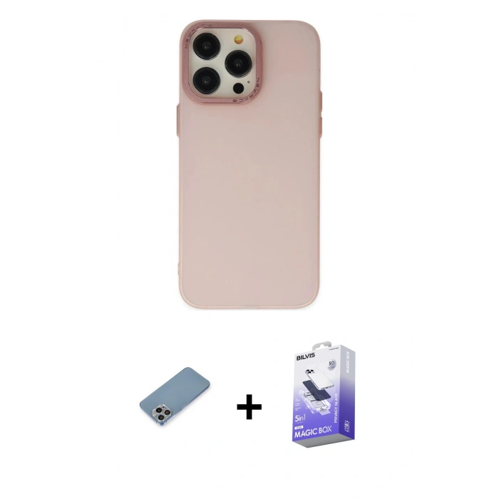 MARSİLYAN™- iPhone 13 Pro Max Kılıf Ahenk Çizgi Prime - Siyah Bilvis 5in1 5D Magic Hayalet Cam Ekran Koruyucu + Shine Kamera Lens Koruma Cam - GI