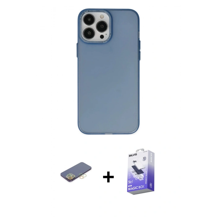 MARSİLYAN™- iPhone 13 Pro Max Kılıf Ahenk Çizgi Prime - Siyah Bilvis 5in1 5D Magic Hayalet Cam Ekran Koruyucu + Renkli Kamera Lens Koruma Cam - SI