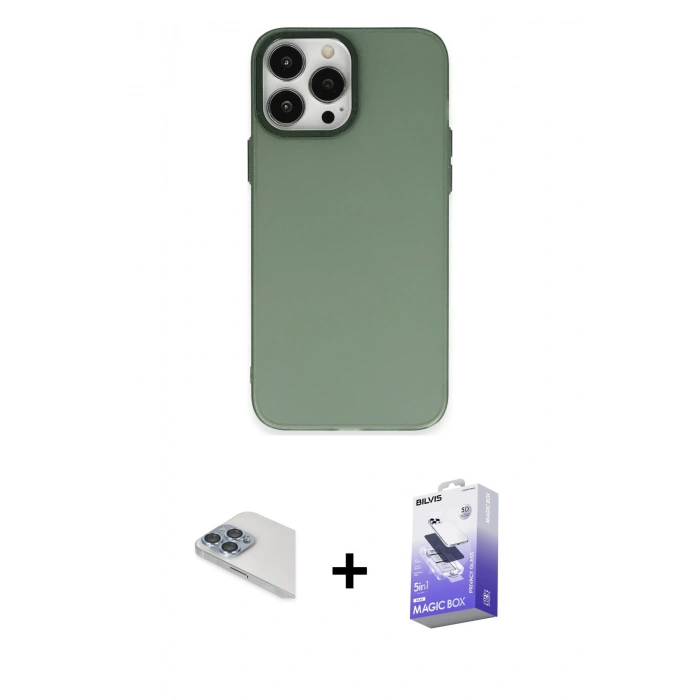 MARSİLYAN™- iPhone 13 Pro Max Kılıf Ahenk Çizgi Prime - Siyah Bilvis 5in1 5D Magic Hayalet Cam Ekran Koruyucu + Pers Alüminyum Kamera Lens - SABE