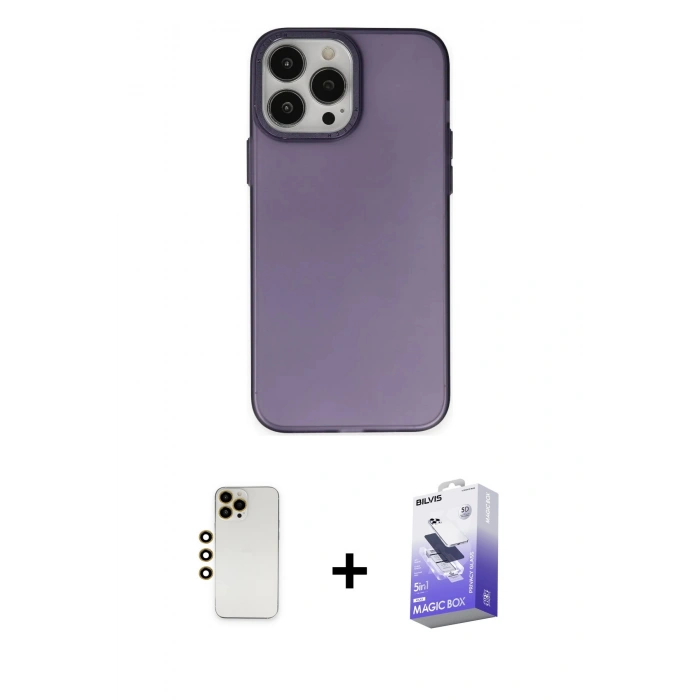MARSİLYAN™- iPhone 13 Pro Max Kılıf Ahenk Çizgi Prime - Siyah Bilvis 5in1 5D Magic Hayalet Cam Ekran Koruyucu + Shine Kamera Lens - GD