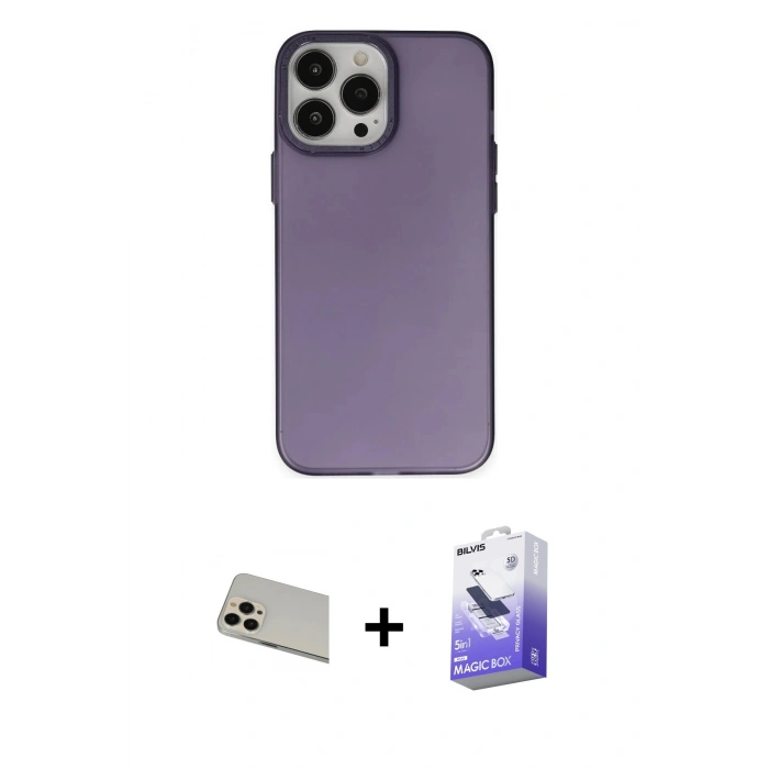 MARSİLYAN™- iPhone 13 Pro Max Kılıf Ahenk Çizgi Prime - Siyah Bilvis 5in1 5D Magic Hayalet Cam Ekran Koruyucu + Rainbow Kamera Lens Koruma Cam - REGD