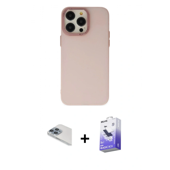 MARSİLYAN™- iPhone 13 Pro Max Kılıf Ahenk Çizgi Prime - Siyah Bilvis 5in1 5D Magic Hayalet Cam Ekran Koruyucu + Pers Alüminyum Kamera Lens - SABE