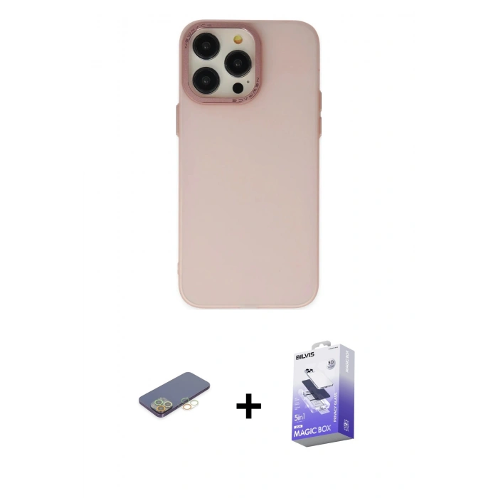 MARSİLYAN™- iPhone 13 Pro Max Kılıf Ahenk Çizgi Prime - Siyah Bilvis 5in1 5D Magic Hayalet Cam Ekran Koruyucu + Renkli Kamera Lens Koruma Cam - SI