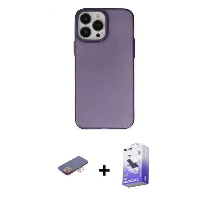 MARSİLYAN™- iPhone 13 Pro Max Kılıf Ahenk Çizgi Prime - Siyah Bilvis 5in1 5D Magic Hayalet Cam Ekran Koruyucu + Renkli Kamera Lens Koruma Cam - TU