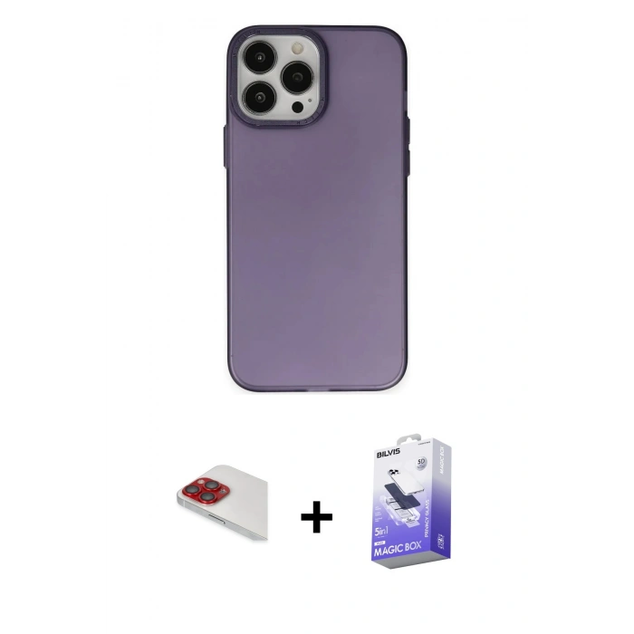 MARSİLYAN™- iPhone 13 Pro Max Kılıf Ahenk Çizgi Prime - Siyah Bilvis 5in1 5D Magic Hayalet Cam Ekran Koruyucu + Pers Alüminyum Kamera Lens - KI