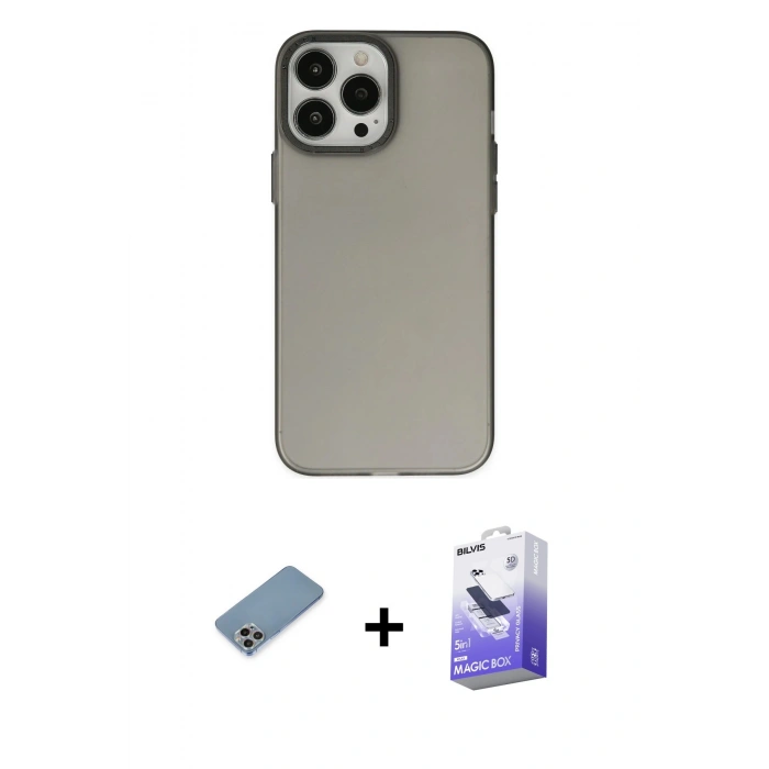 MARSİLYAN™- iPhone 13 Pro Max Kılıf Ahenk Çizgi Prime - Siyah Bilvis 5in1 5D Magic Hayalet Cam Ekran Koruyucu + Shine Kamera Lens Koruma Cam - GI