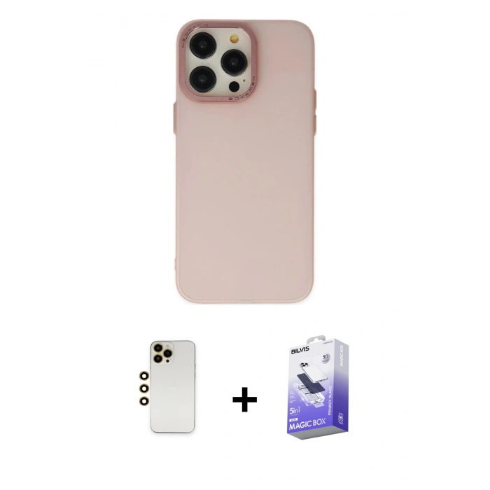 MARSİLYAN™- iPhone 13 Pro Max Kılıf Ahenk Çizgi Prime - Siyah Bilvis 5in1 5D Magic Hayalet Cam Ekran Koruyucu + Shine Kamera Lens - GD