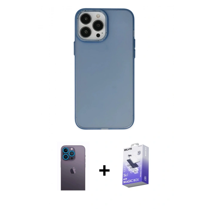 MARSİLYAN™- iPhone 13 Pro Max Kılıf Ahenk Çizgi Prime - Siyah Bilvis 5in1 5D Magic Hayalet Cam Ekran Koruyucu + Neon Fosforlu Kamera Lens - MI