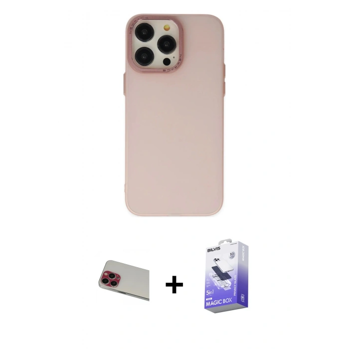 MARSİLYAN™- iPhone 13 Pro Max Kılıf Ahenk Çizgi Prime - Siyah Bilvis 5in1 5D Magic Hayalet Cam Ekran Koruyucu + Rainbow Kamera Lens Koruma Cam - KI