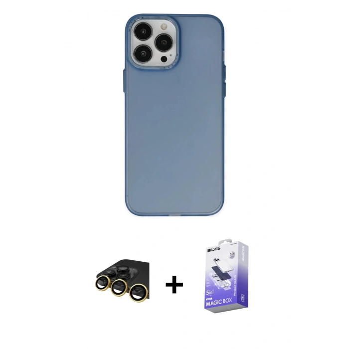 MARSİLYAN™- iPhone 13 Pro Max Kılıf Ahenk Çizgi Prime - Siyah Bilvis 5in1 5D Magic Hayalet Cam Ekran Koruyucu + Raze Metal Kamera Lens - GD
