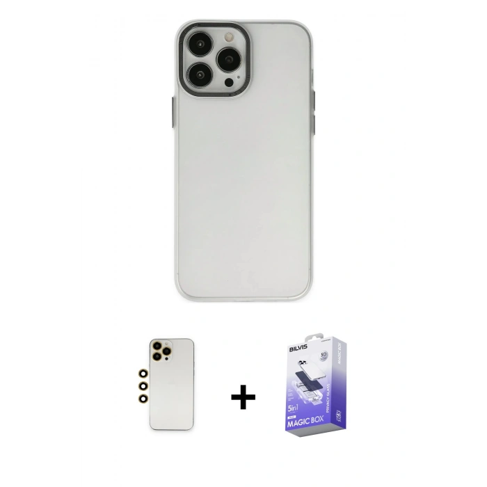 MARSİLYAN™- iPhone 13 Pro Max Kılıf Ahenk Çizgi Prime - Siyah Bilvis 5in1 5D Magic Hayalet Cam Ekran Koruyucu + Shine Kamera Lens - GD
