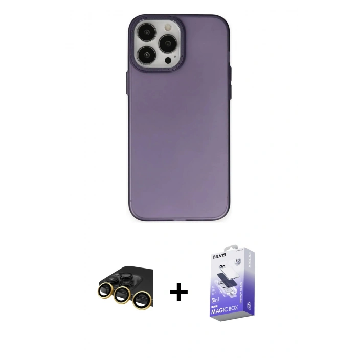 MARSİLYAN™- iPhone 13 Pro Max Kılıf Ahenk Çizgi Prime - Siyah Bilvis 5in1 5D Magic Hayalet Cam Ekran Koruyucu + Raze Metal Kamera Lens - GD