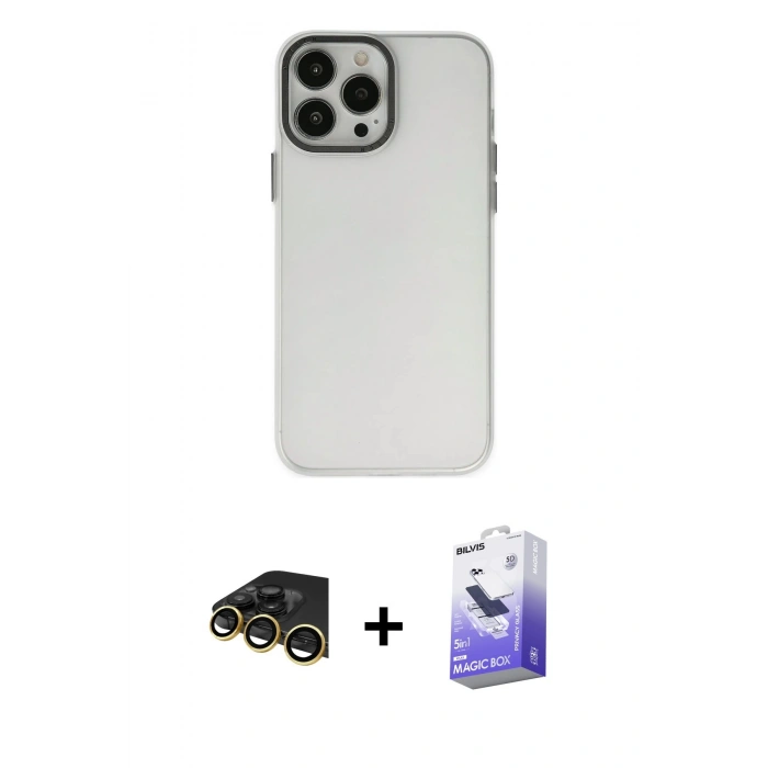 MARSİLYAN™- iPhone 13 Pro Max Kılıf Ahenk Çizgi Prime - Siyah Bilvis 5in1 5D Magic Hayalet Cam Ekran Koruyucu + Raze Metal Kamera Lens - GD