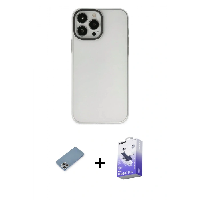 MARSİLYAN™- iPhone 13 Pro Max Kılıf Ahenk Çizgi Prime - Siyah Bilvis 5in1 5D Magic Hayalet Cam Ekran Koruyucu + Shine Kamera Lens Koruma Cam - GI