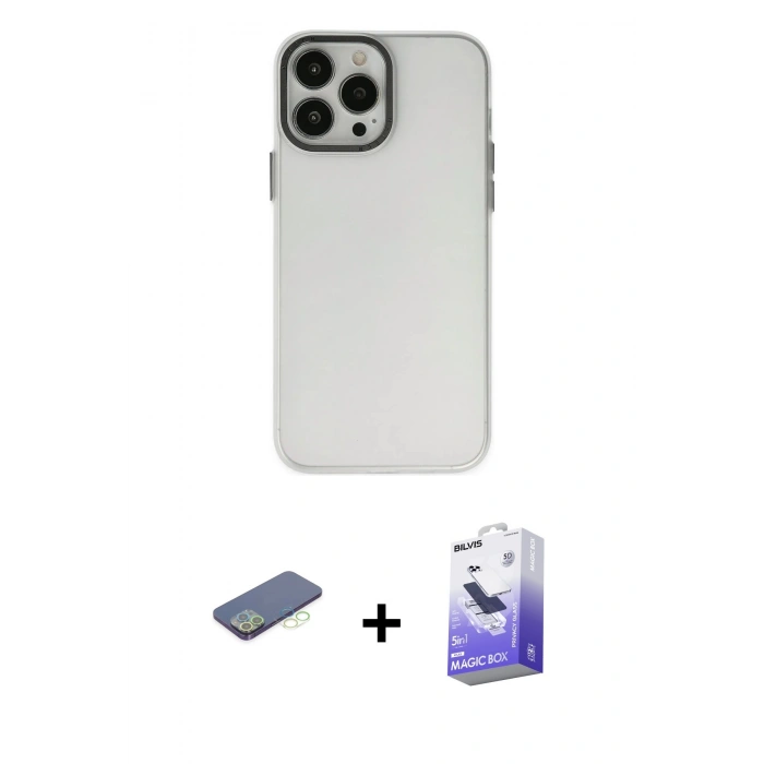 MARSİLYAN™- iPhone 13 Pro Max Kılıf Ahenk Çizgi Prime - Siyah Bilvis 5in1 5D Magic Hayalet Cam Ekran Koruyucu + Renkli Kamera Lens Koruma Cam - YL