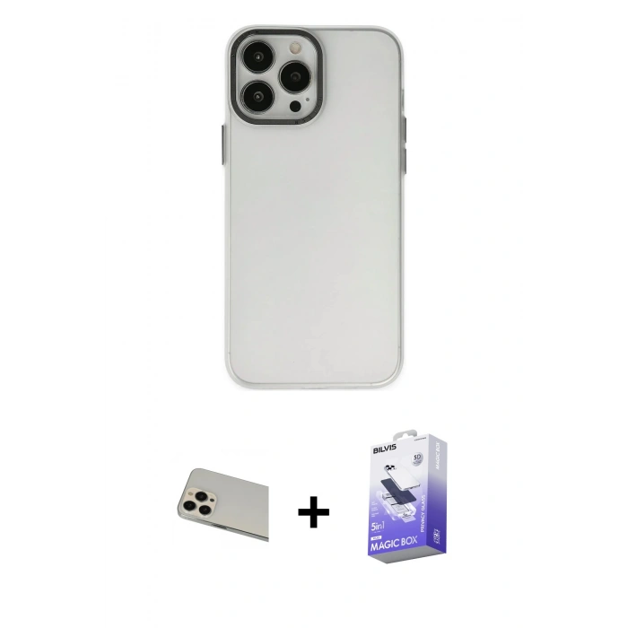 MARSİLYAN™- iPhone 13 Pro Max Kılıf Ahenk Çizgi Prime - Siyah Bilvis 5in1 5D Magic Hayalet Cam Ekran Koruyucu + Rainbow Kamera Lens Koruma Cam - REGD
