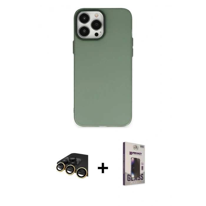 MARSİLYAN™- iPhone 13 Pro Max Kılıf Ahenk Çizgi Prime - Siyah Bilvis Hayalet Cam Ekran Koruyucu + Raze Metal Kamera Lens - GD